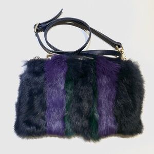 Brian Atwood Green, Purple, Navy Mink Cross Body Bag. Brand New